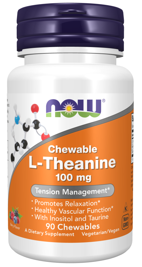 NOW Foods Chewable L-Theanine 100 mg, 90 kramtomųjų tablečių