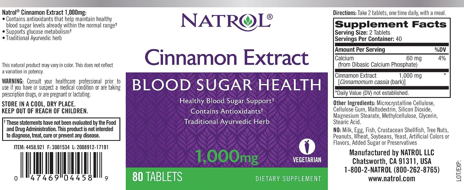 Natrol kaneeli ekstrakt, 1000mg - 80 tabletti