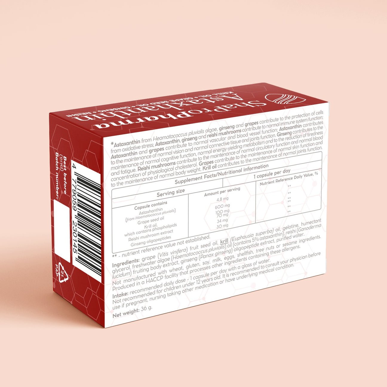 Composition of Shapropharma ASTAXANTHIN 30 softgels
