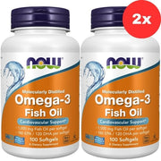 2x NOW toidud Molekulaarselt destilleeritud Omega-3 100 pehmed geelid