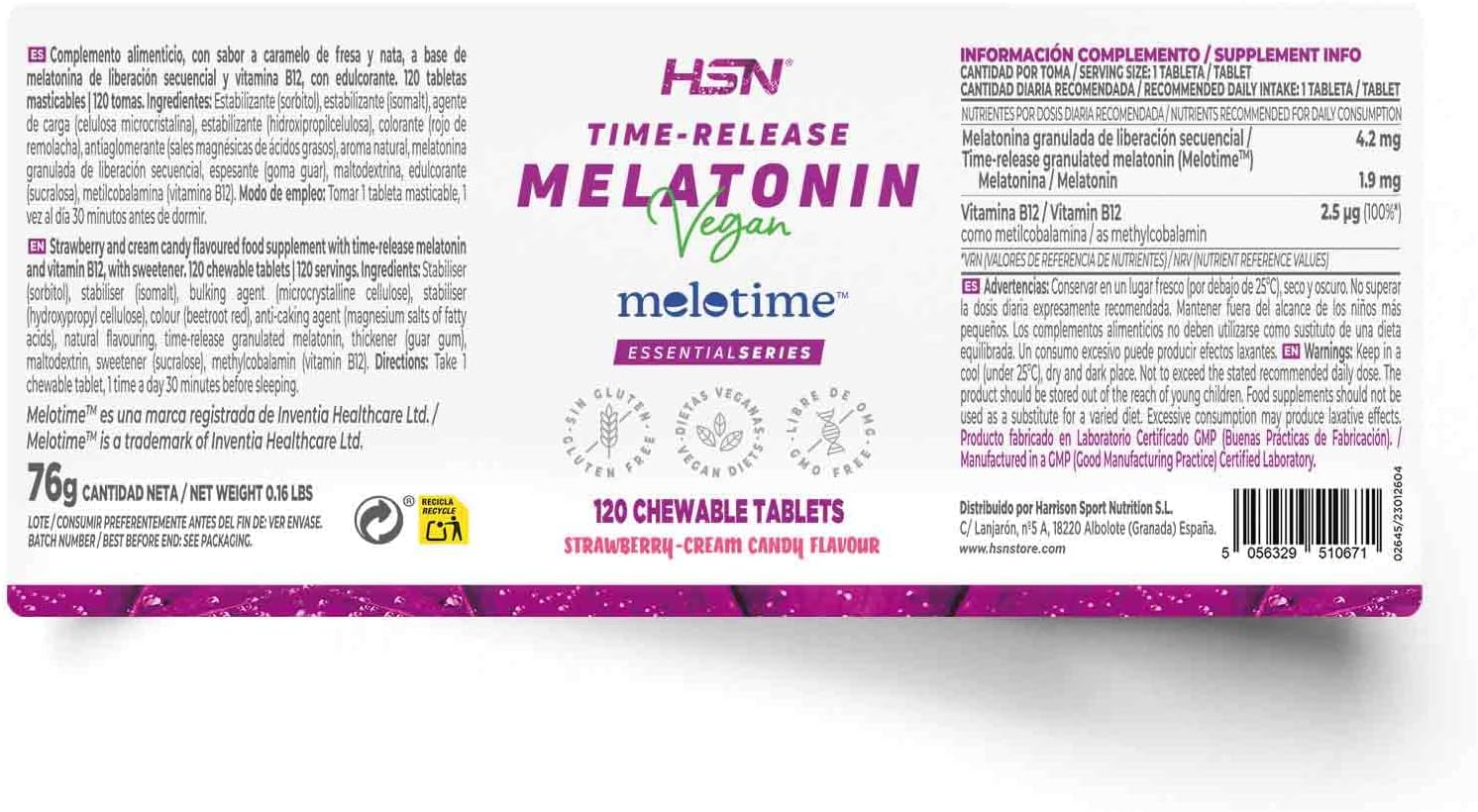 HSN Time-release Melatonin 120 kramtomų tablečių