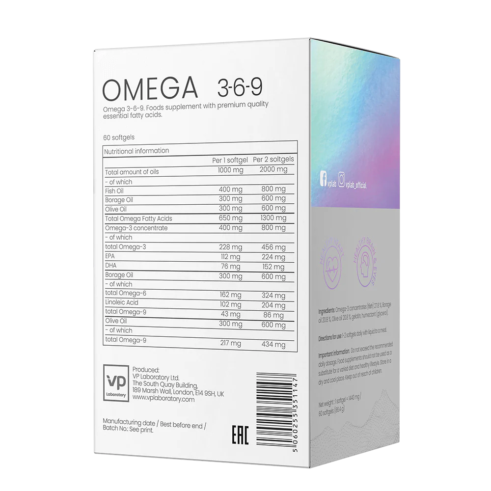 vp laboratory omega 3-6-9 60 capsules composition
