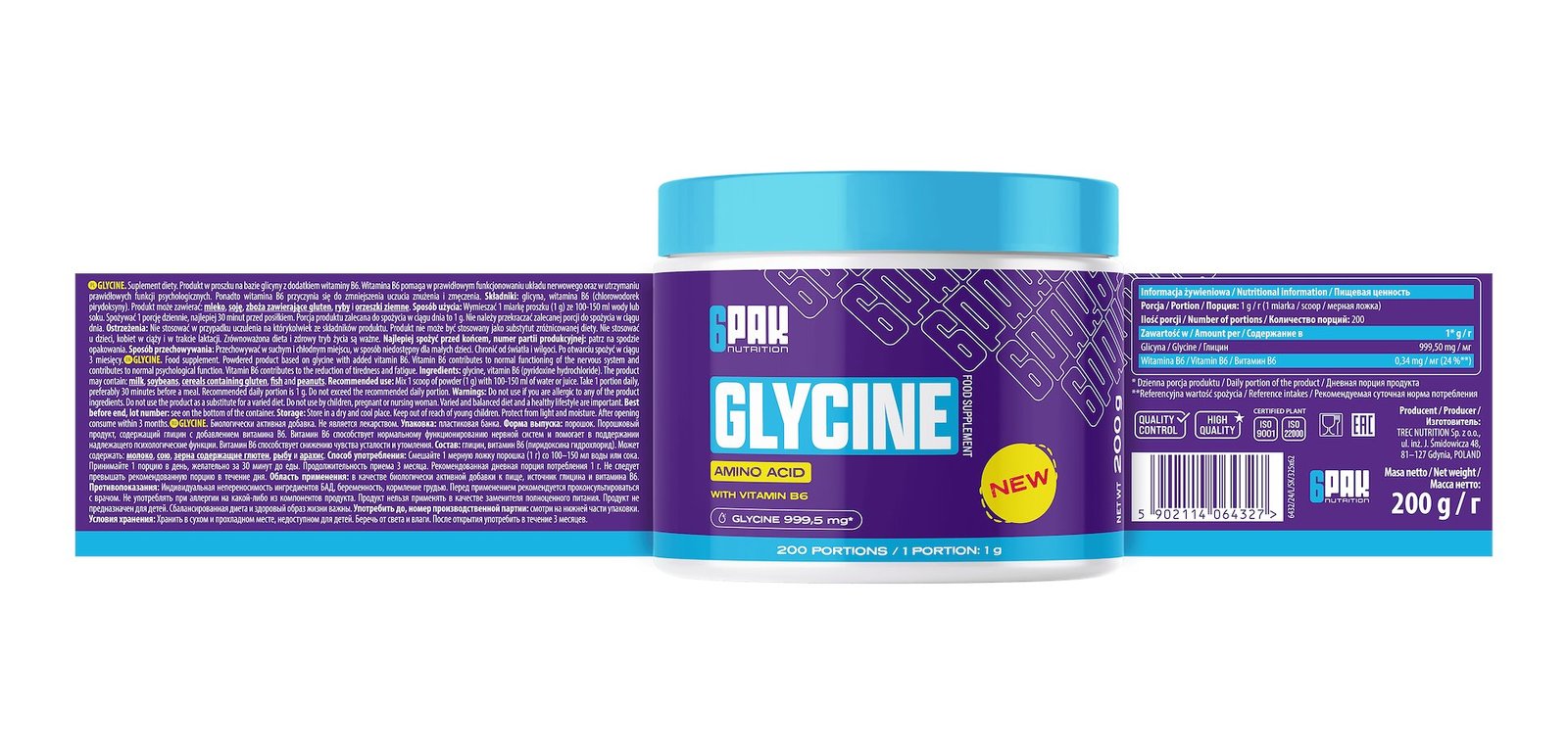 6PAK GLYCINE 200g PURGI etikett