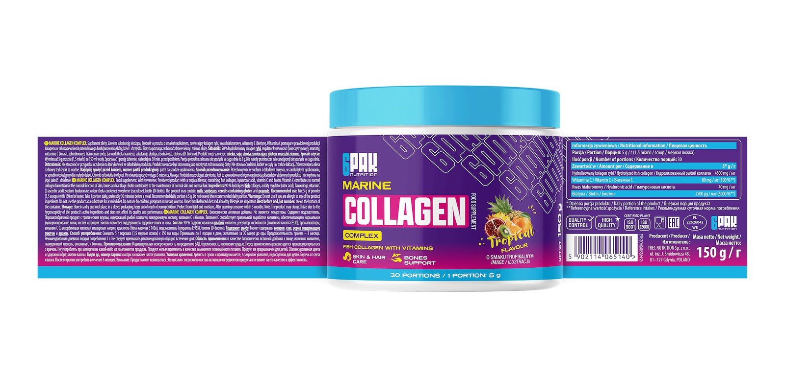 6PAK MARINE COLLAGEN COMPLEX 150g JAR TROPICAL composition