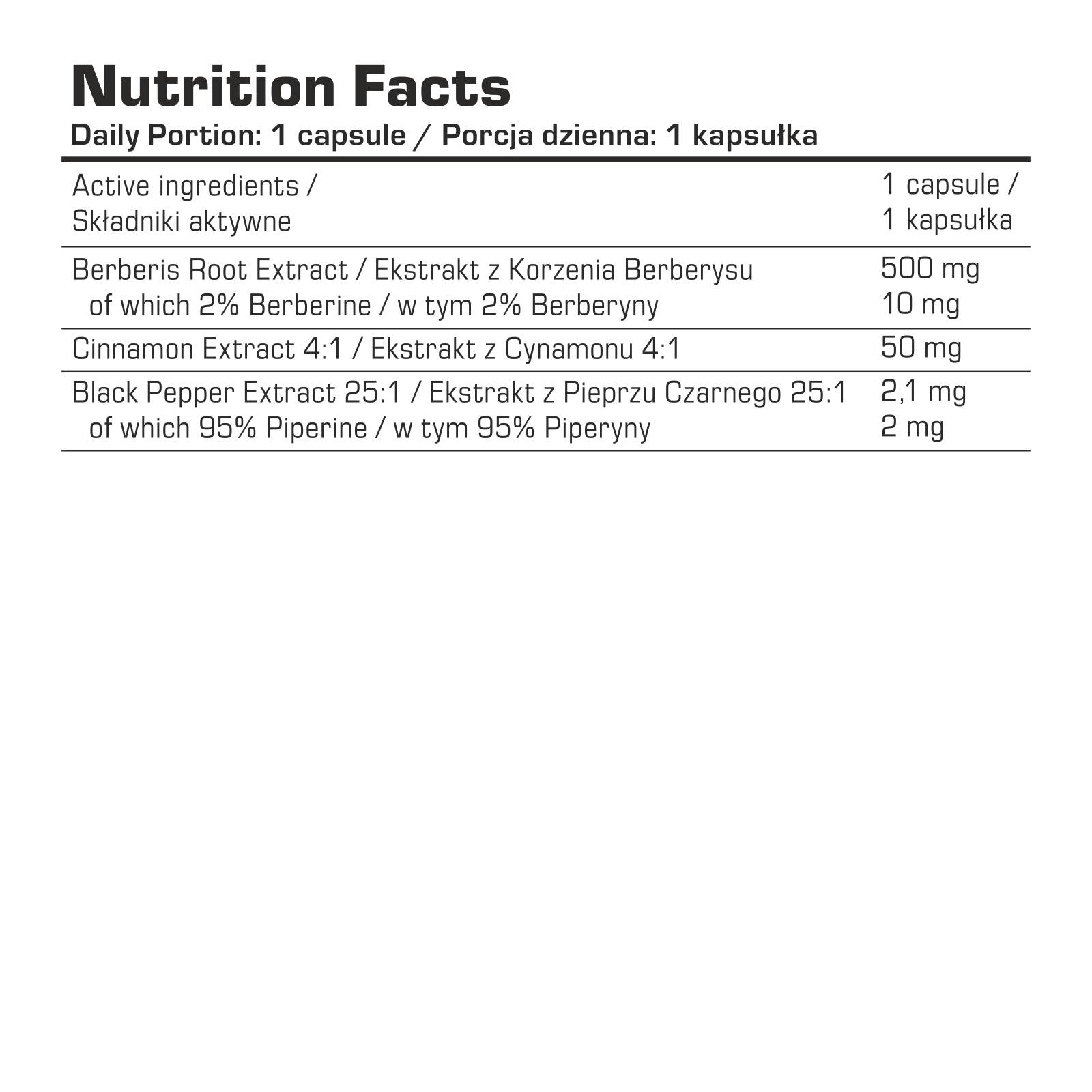 7 Nutrition Berberine Stack 90 caps koostistabel