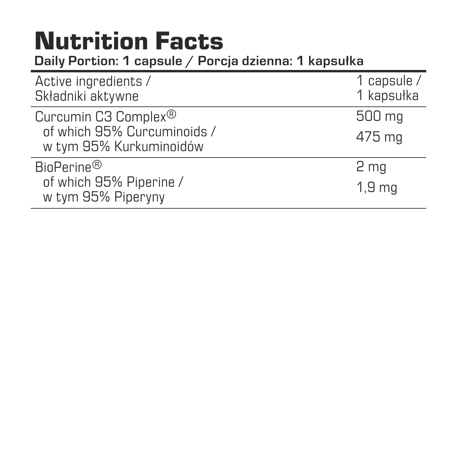 7 Nutrition Curcumin C3 complex 500 mg 60 caps composition table