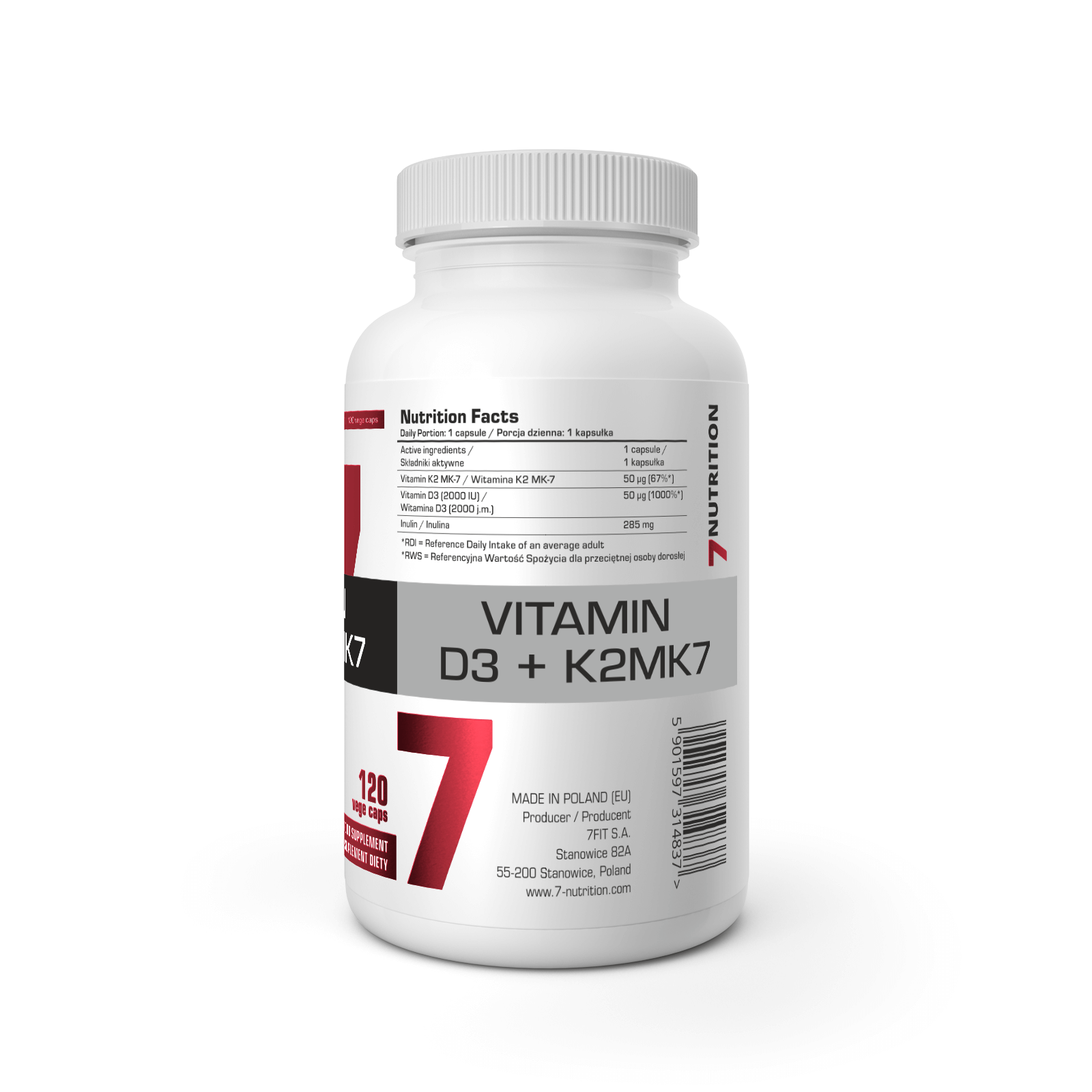 7 Toitumine Vitamiin D3 + K2 Mk7 120kaps. tegevust