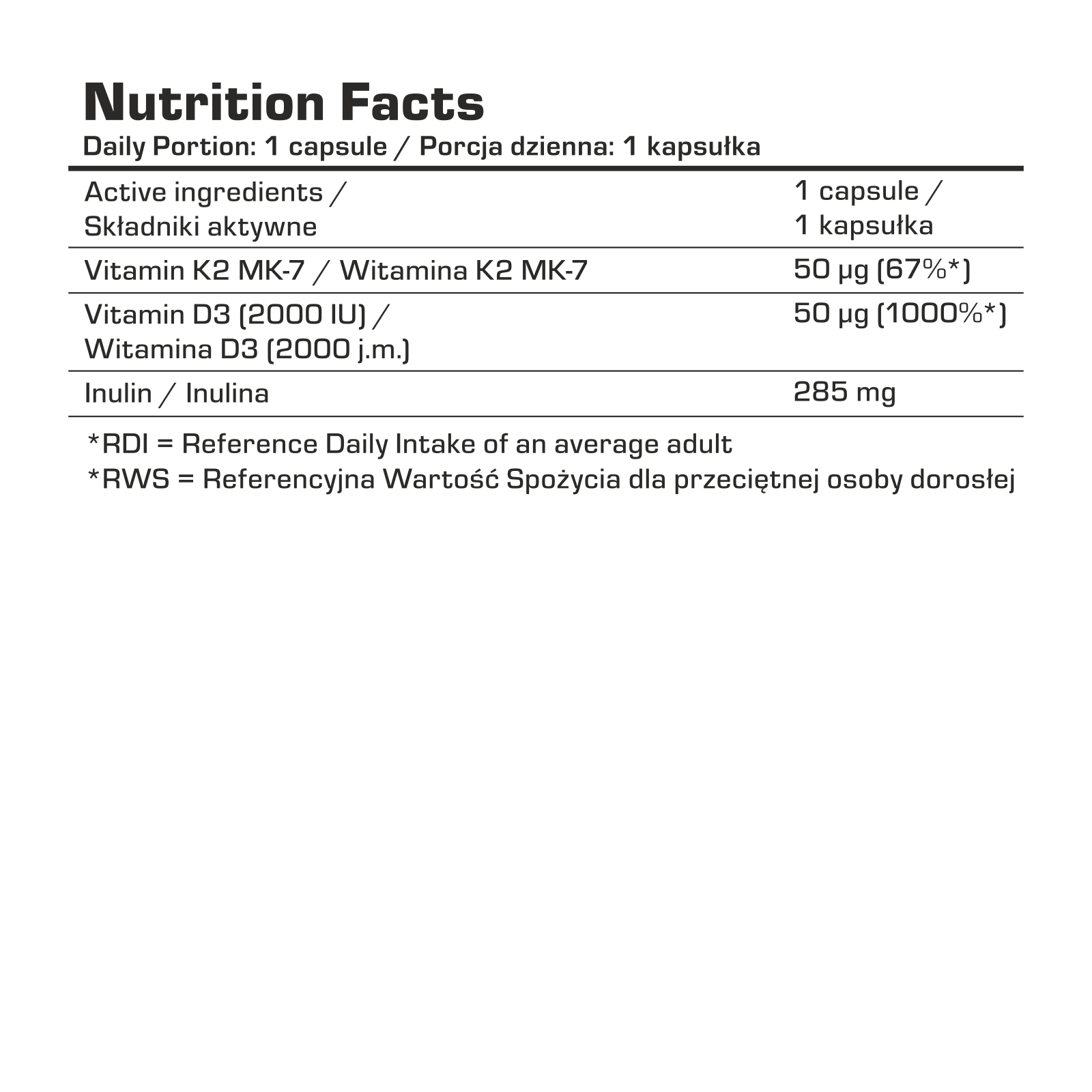 7 Toitumine Vitamiin D3 + K2 Mk7 120kaps. kompositsioonitabel