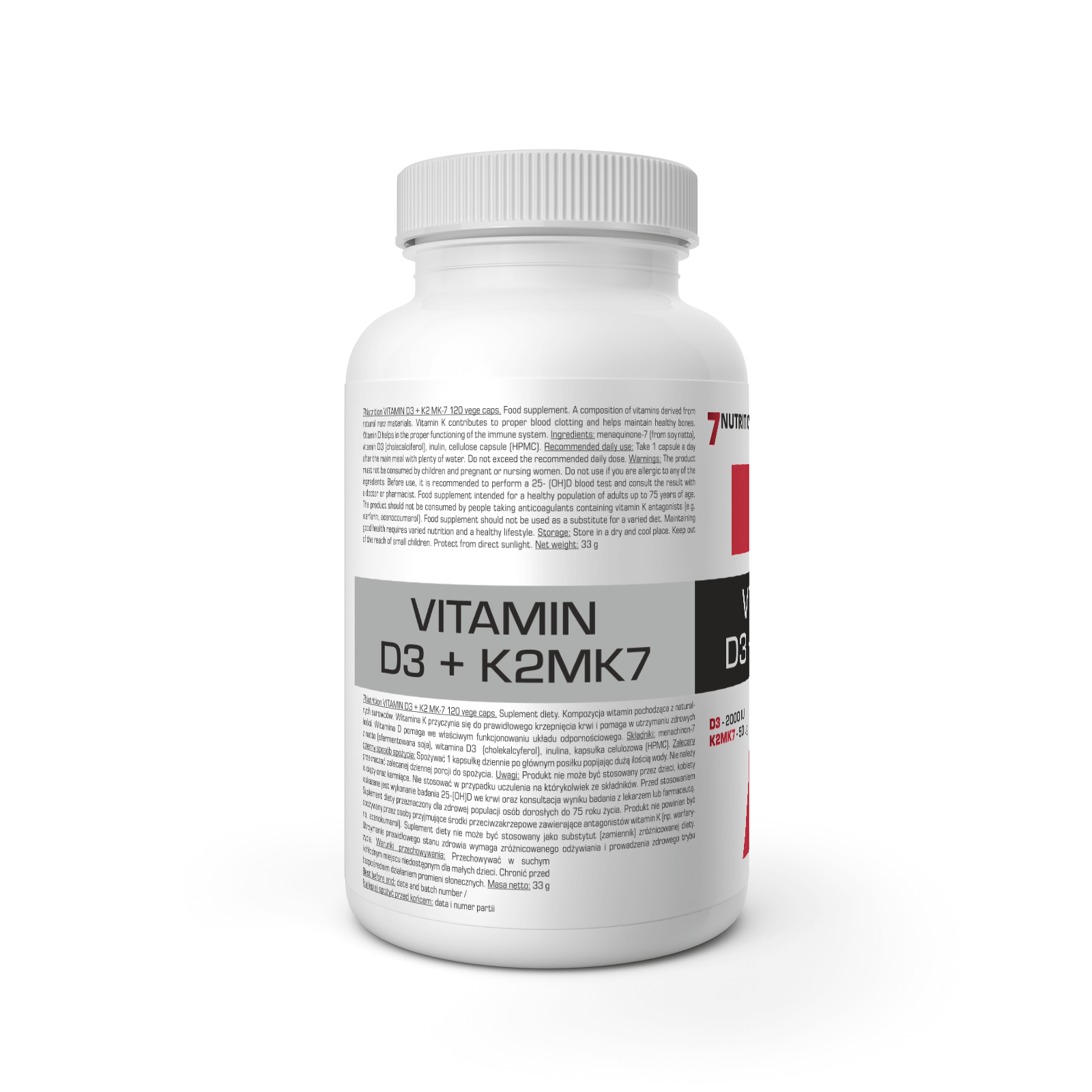 7 Toitumine Vitamiin D3 + K2 Mk7 120kaps. tarbimist