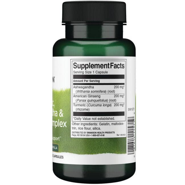 Swanson Full Spectrum kurkum, ashwagandha ja ženšenni kompleks 60 kapslit
