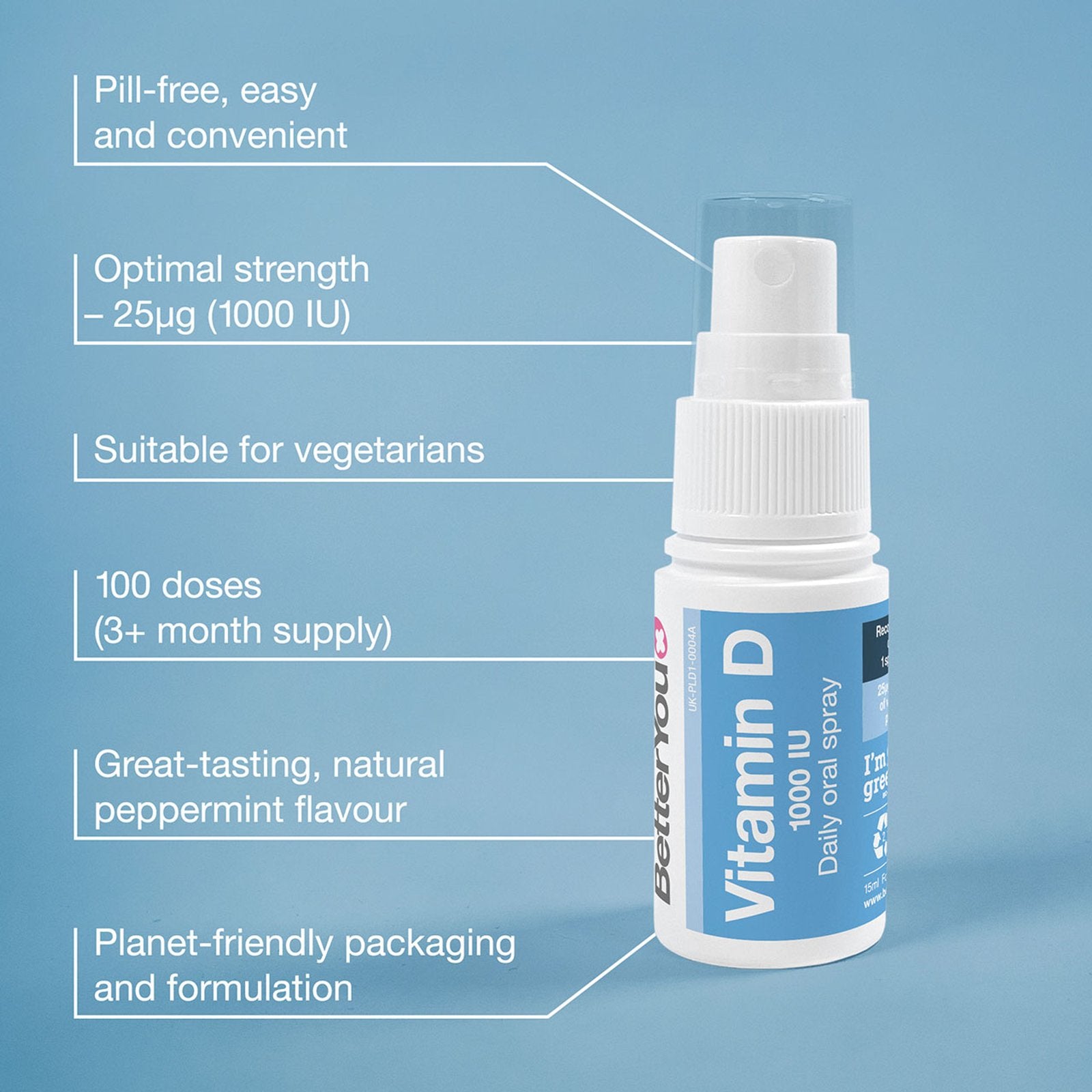Advantages of BetterYou Vitamin D 1000 IU Oral Spray (15 ml).