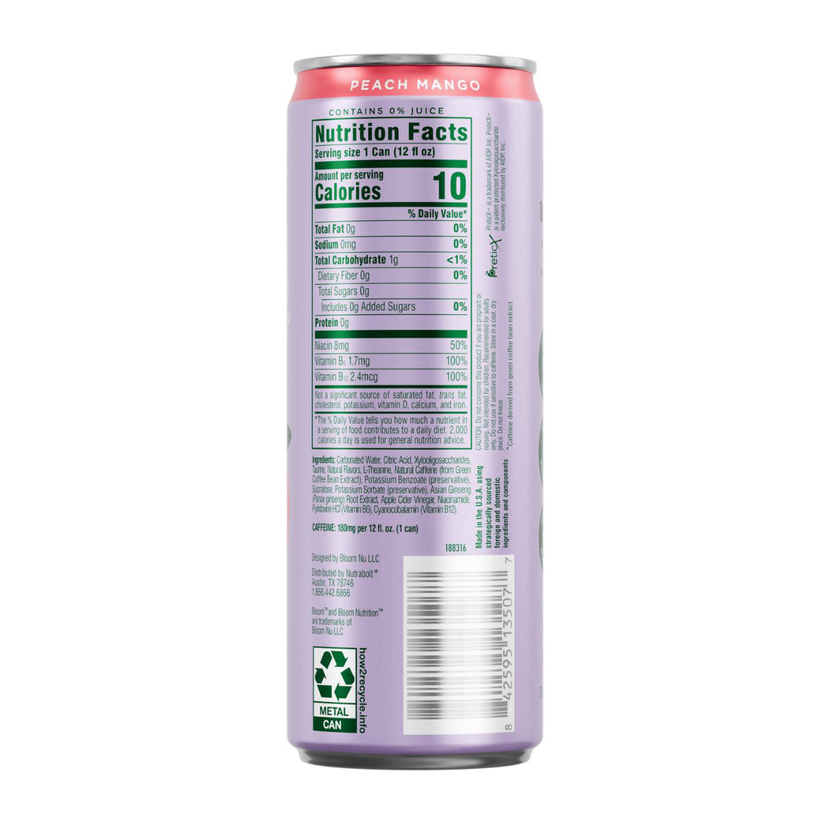 Bloom Sparkling Energy Peach Mango, 250 ml