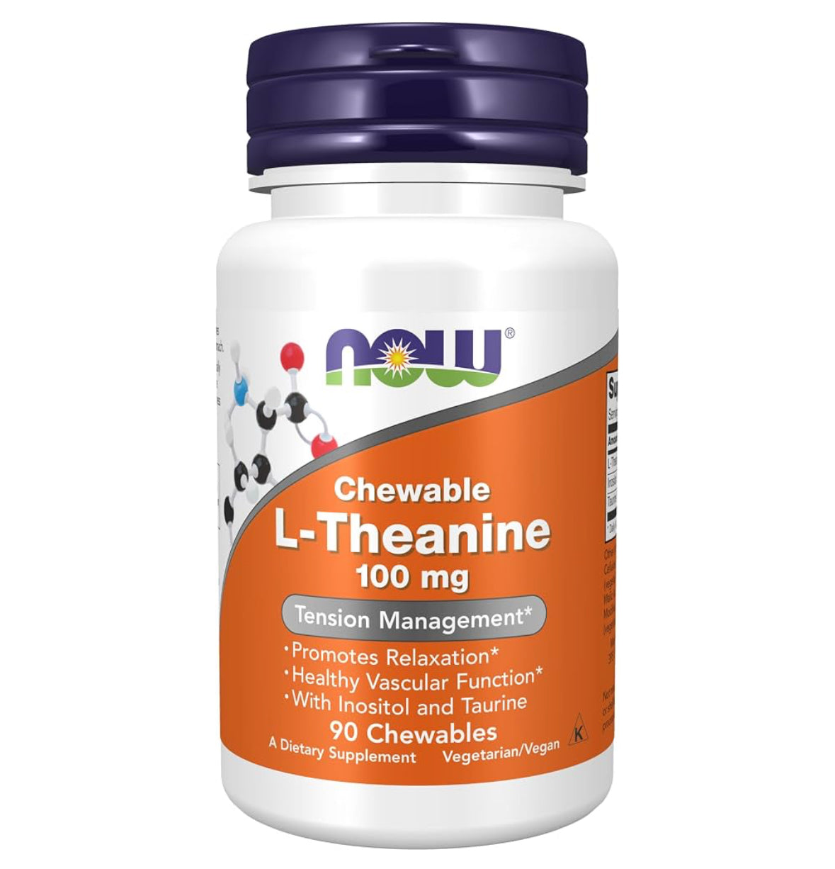 NOW Foods Chewable L-Theanine 100 mg, 90 kramtomųjų tablečių