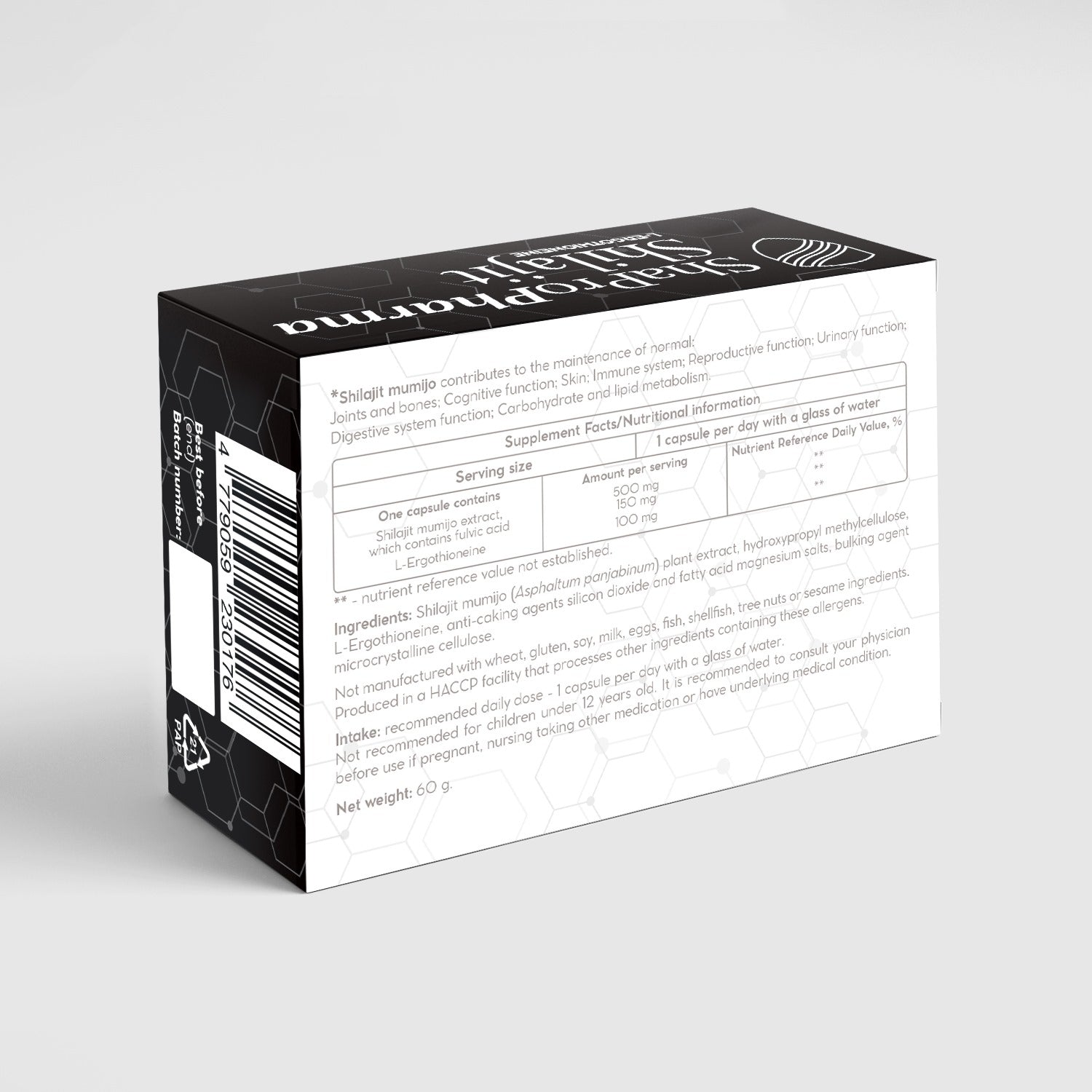 Shapropharma Shilajit L-Ergothioneine 60 taimetoidukapslit
