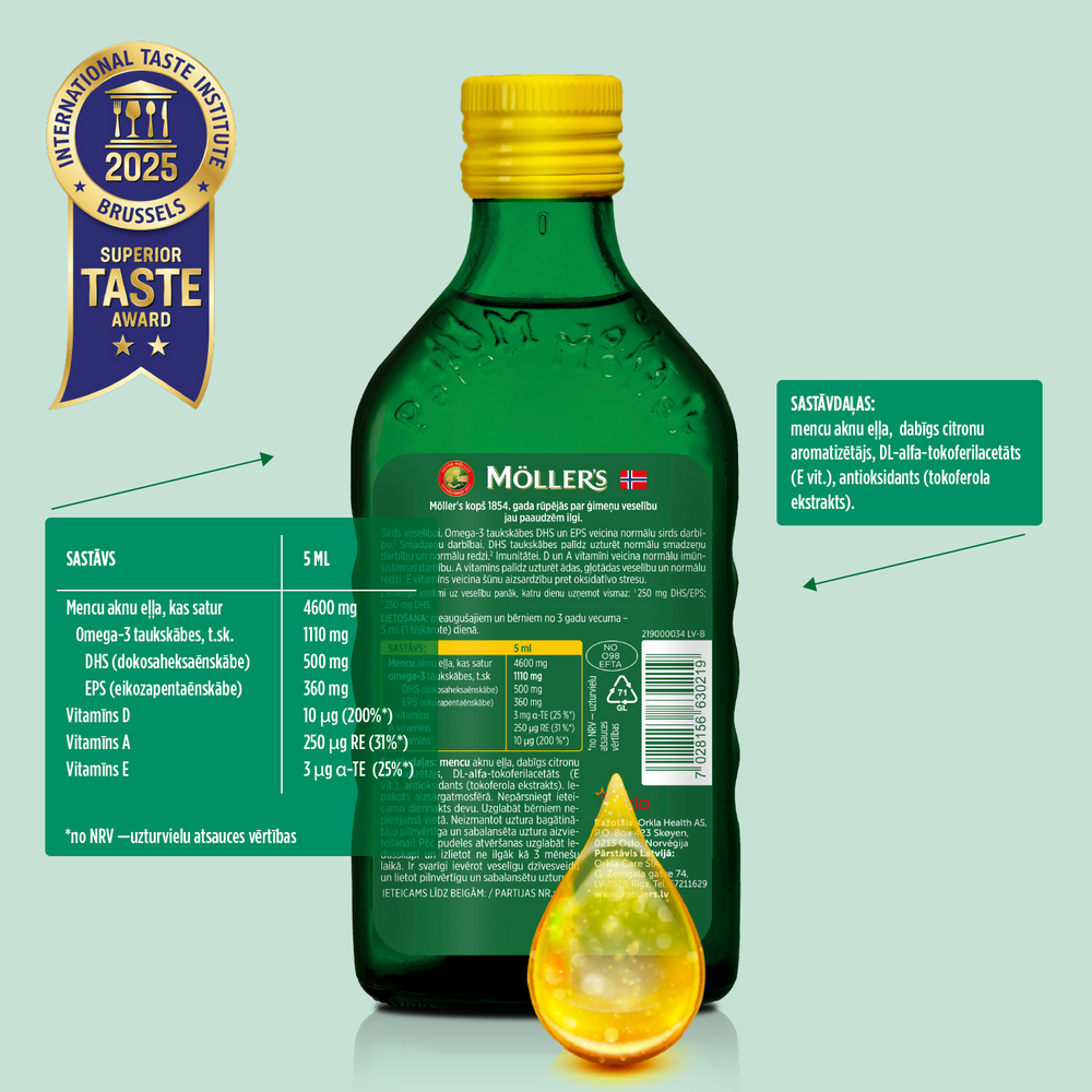 MÖLLER’S Omega-3 Fish Oil Lemon Flavor, 250 ml