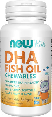 NOW Kids DHA Fish Oil Chewables 100 mg, 60 kramtomųjų kapsulių