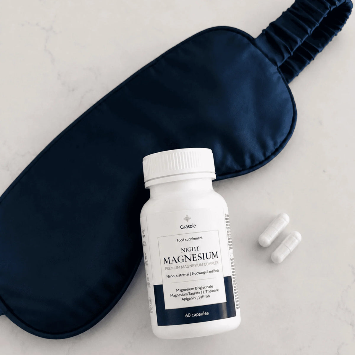 Grasole NIGHT MAGNESIUM – Premium magnio kompleksas, 60 kapsulių