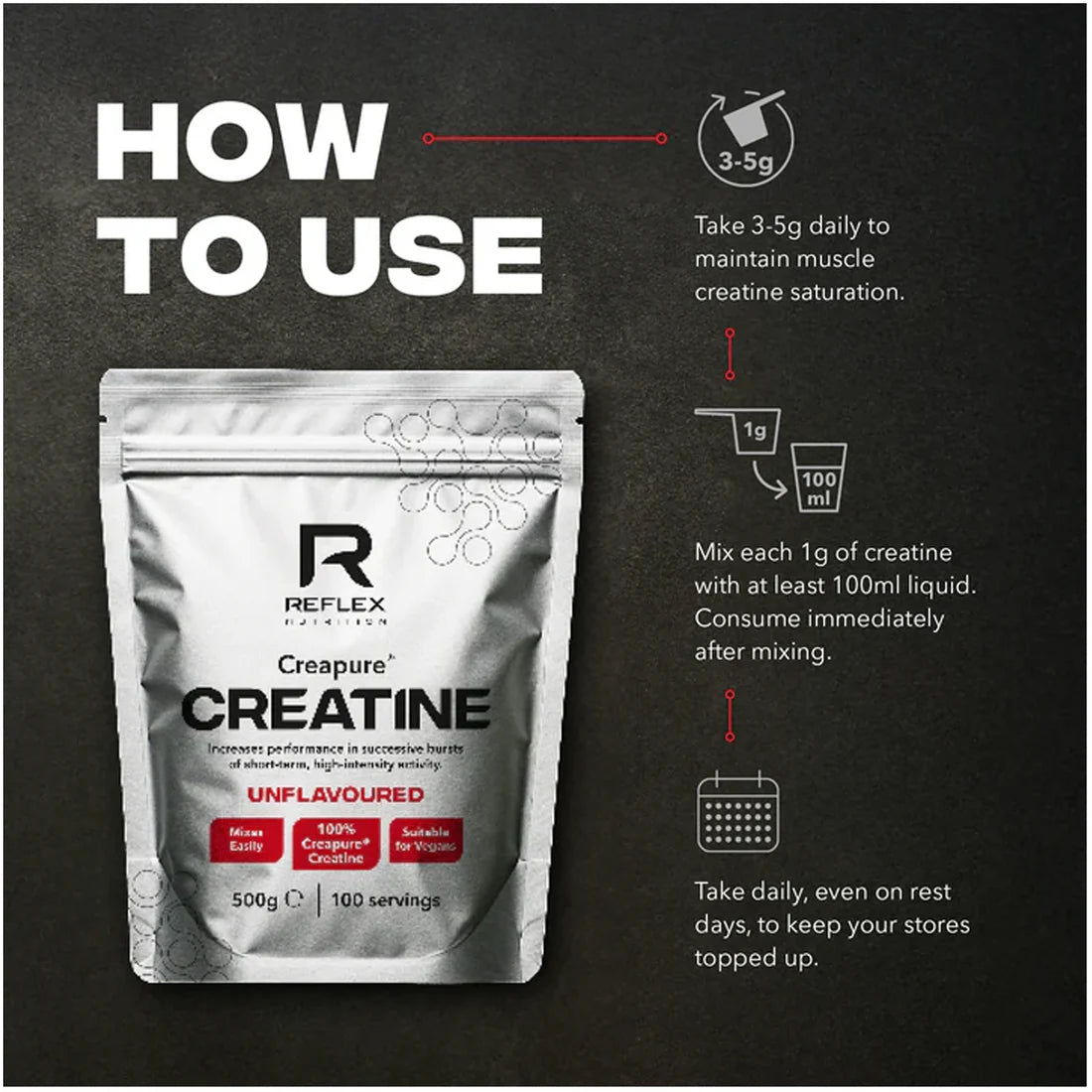 Reflex Nutrition Creapure® Creatine 500 g, 100 porcijų (be skonio)
