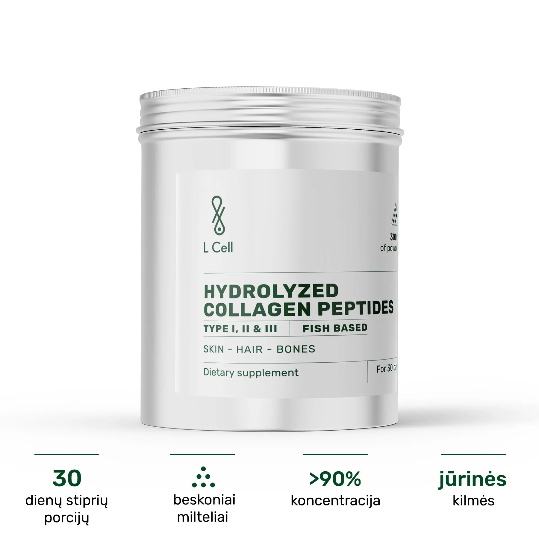 L Cell Collagen Peptides 300g (30 päeva, >90% puhtus)