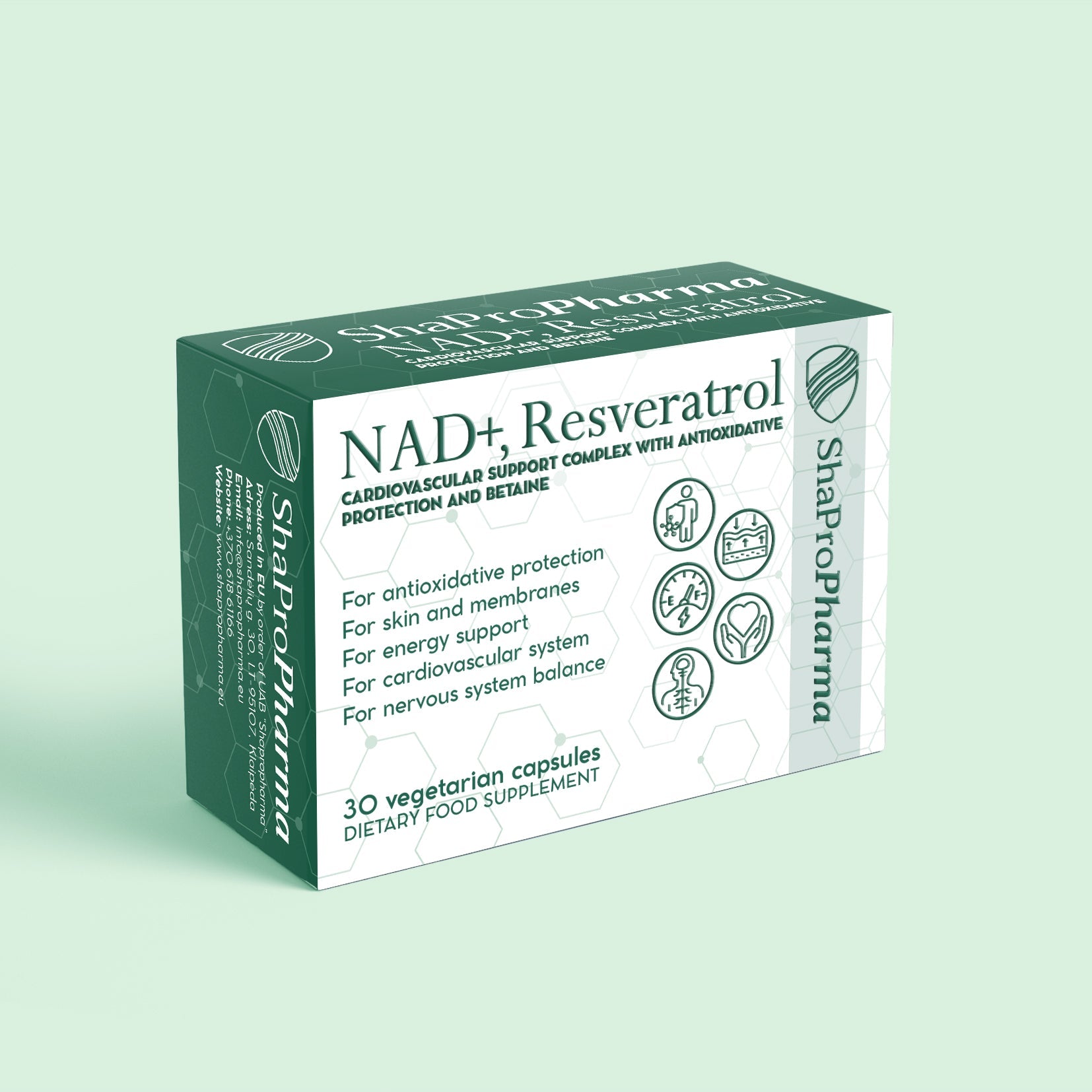 Shapropharma NAD+, Resveratrooli ja Betaiini kompleks – 30 taimetoidukapslit