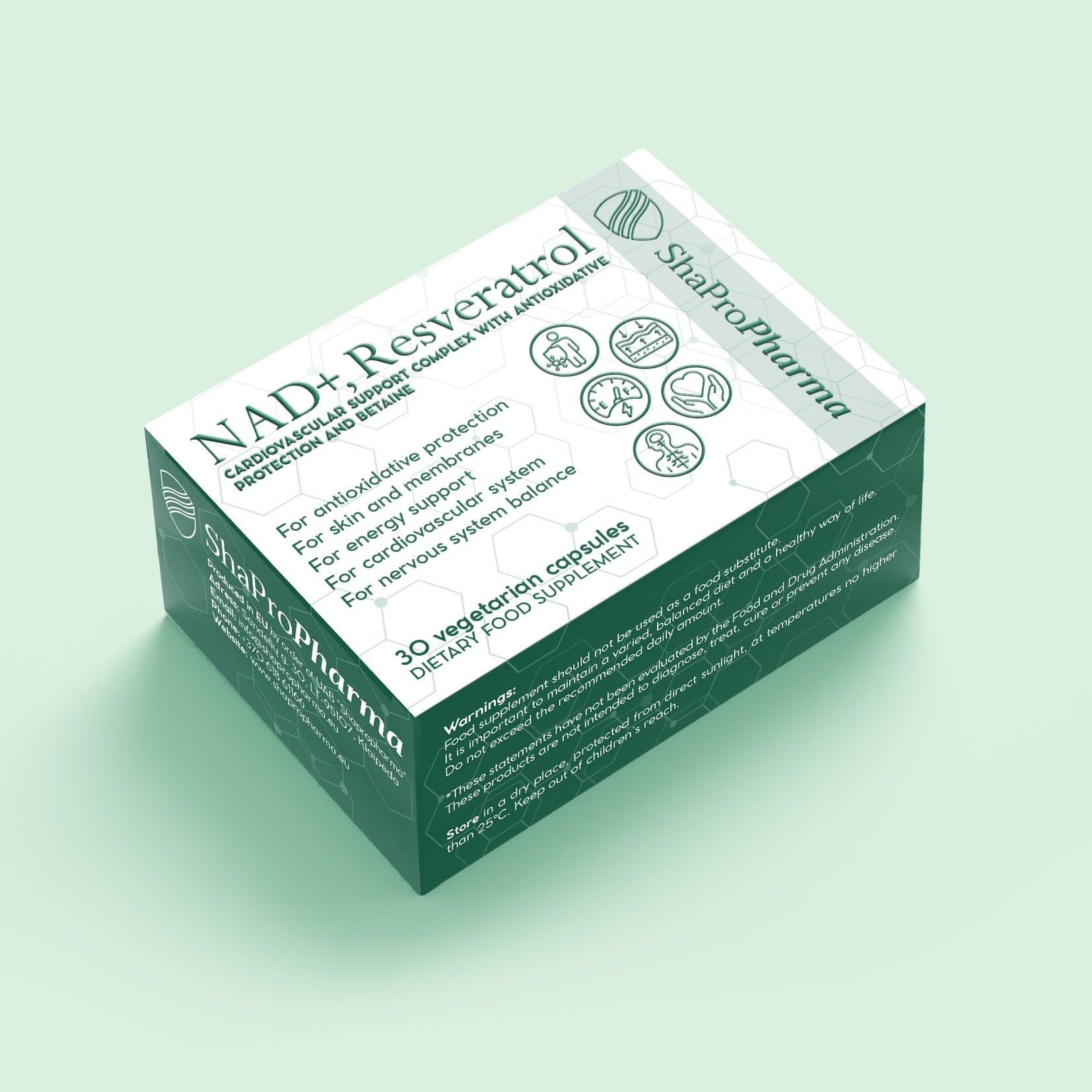 Shapropharma NAD+, Resveratrooli ja Betaiini kompleks – 30 taimetoidukapslit