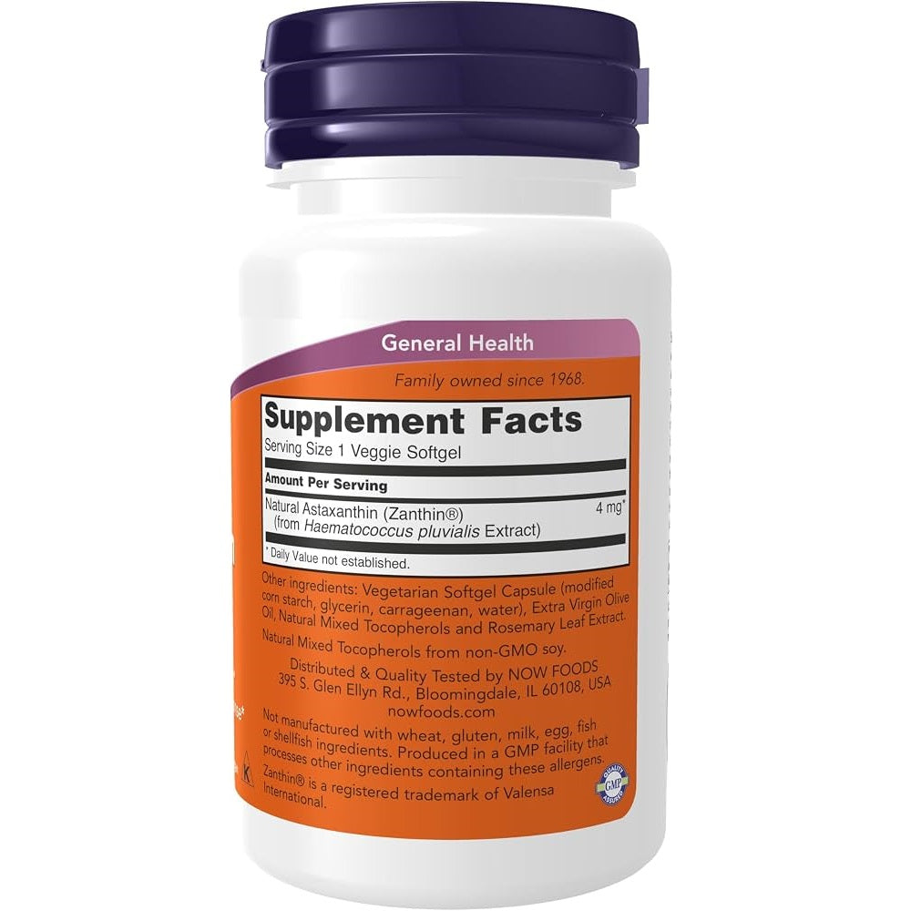 NOW Foods Astaxanthin 4 mg, 60 veggie softgels