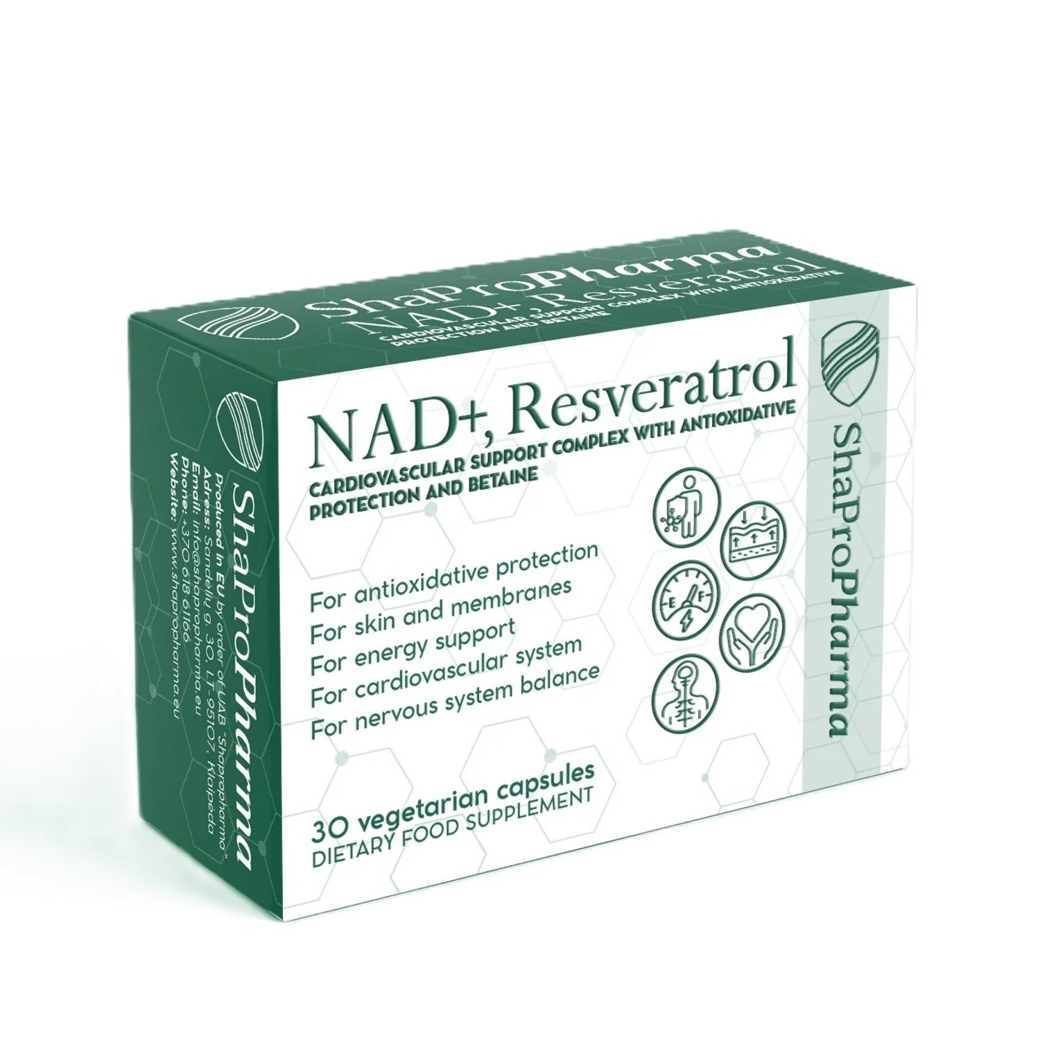 Shapropharma NAD+, Resveratrooli ja Betaiini kompleks – 30 taimetoidukapslit