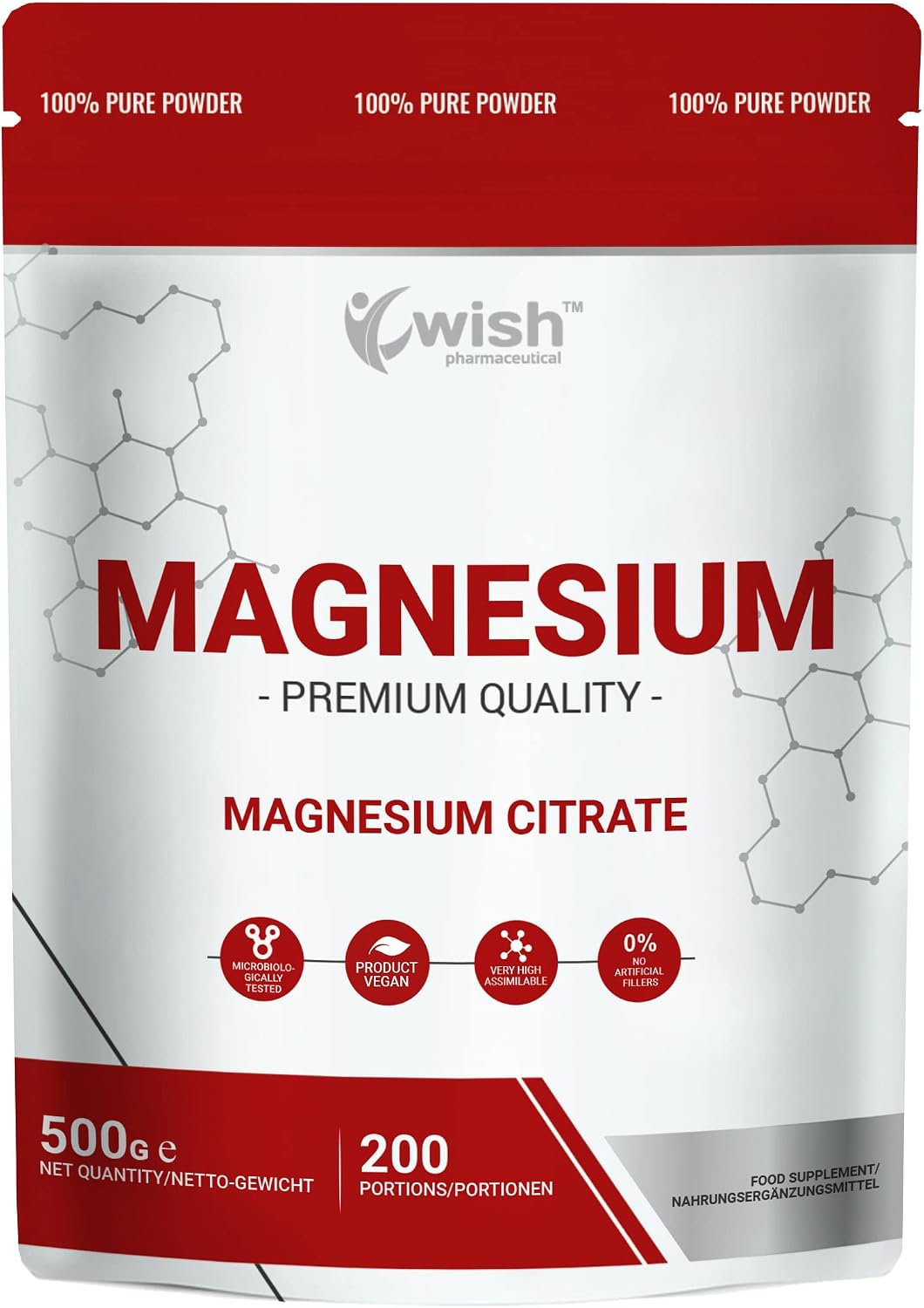 Wish Pharmaceutical Magnio citratas 500 g, 200 porcijų