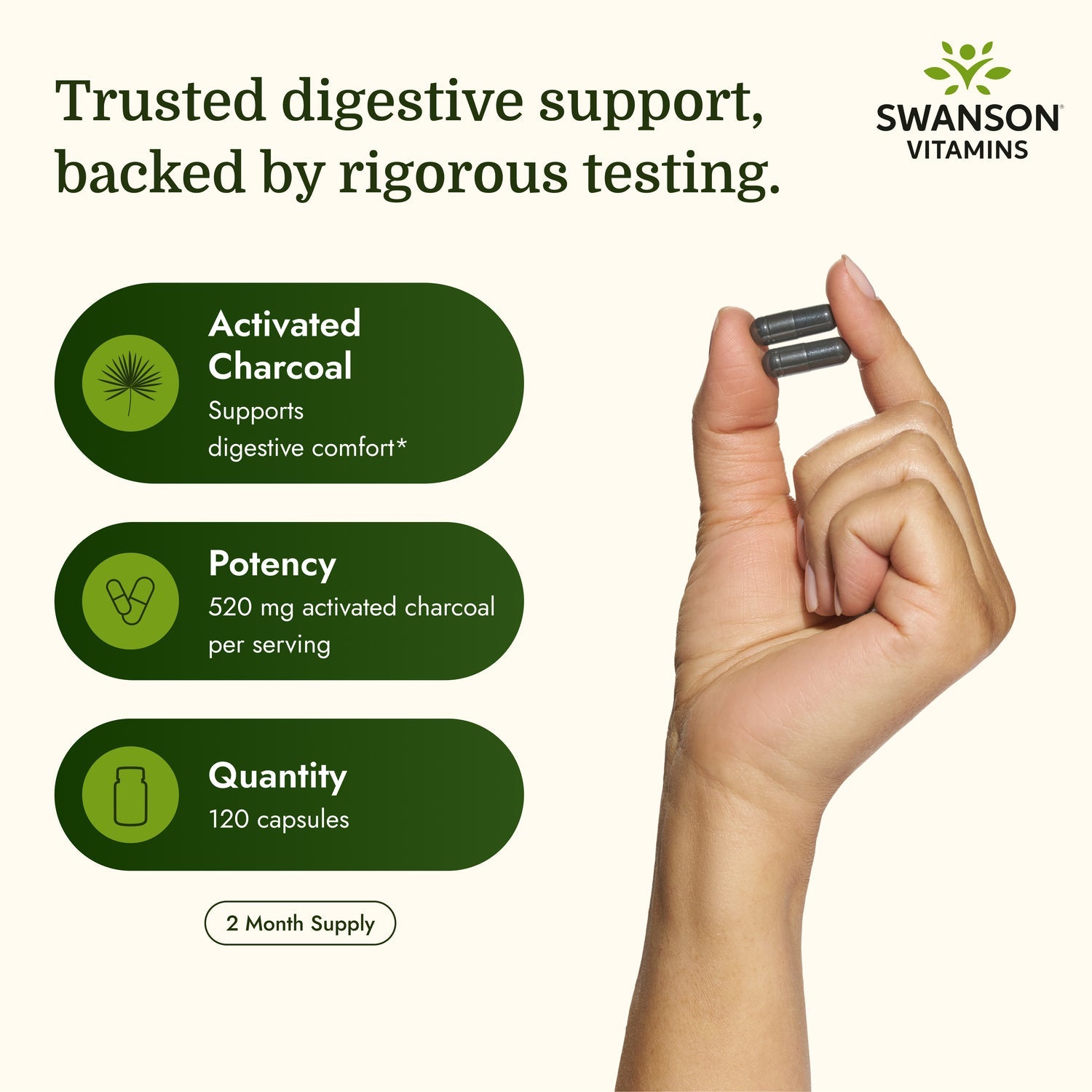 Swanson Activated Charcoal, 260mg - 120 caps - turime vietoje