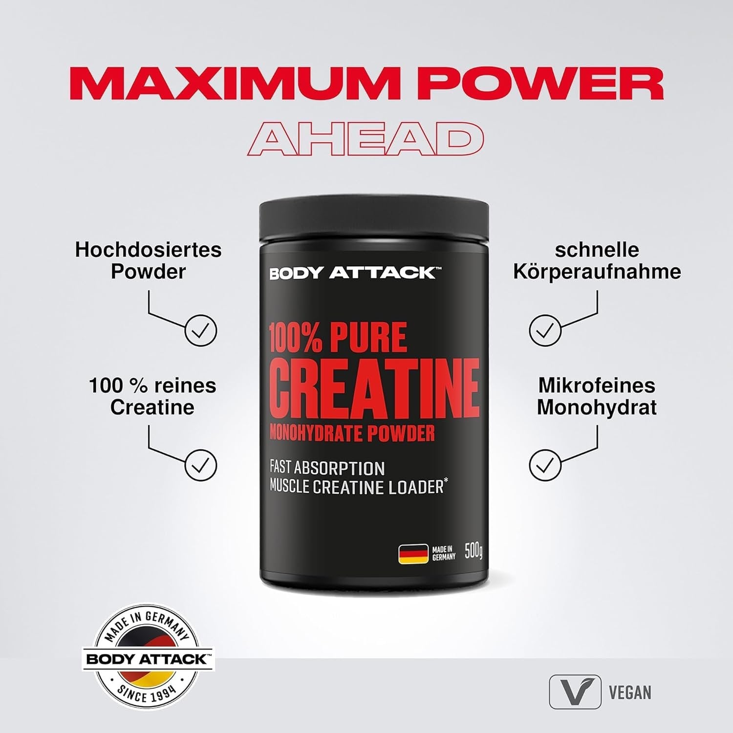 BODY ATTACK 100% Pure Creatine - 500g - Natural quality