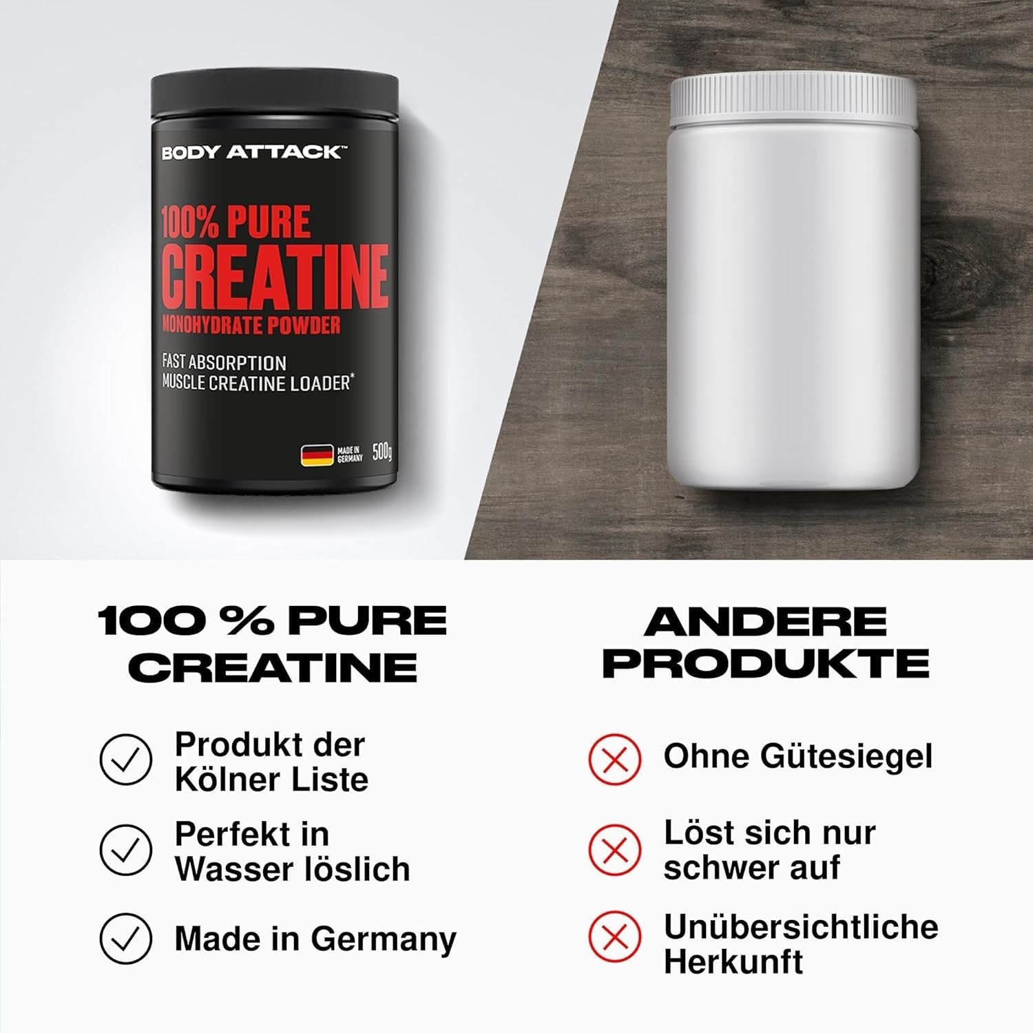 BODY ATTACK 100% puhas kreatiin – 500 g – looduslik