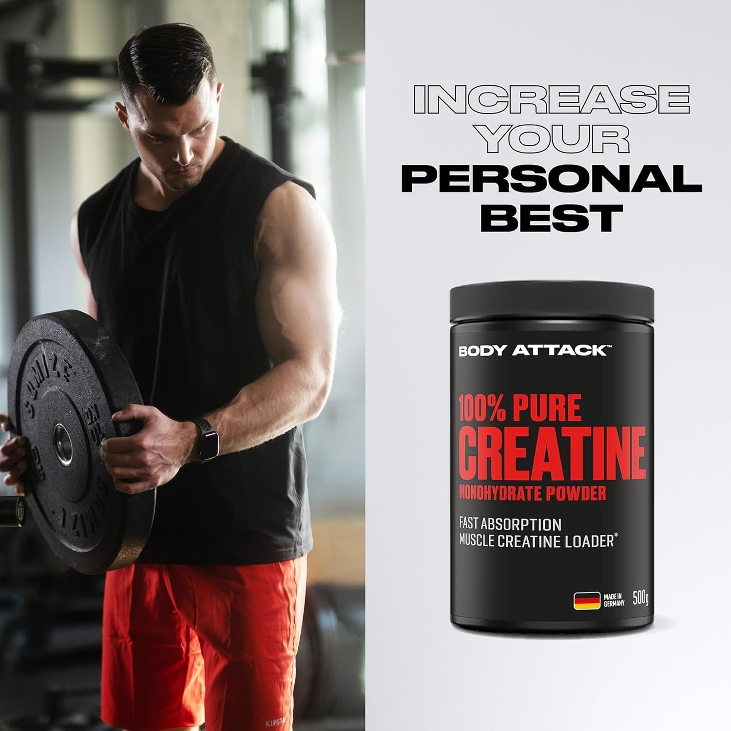 BODY ATTACK 100% puhas kreatiin - 500g - Looduslik sportimiseks