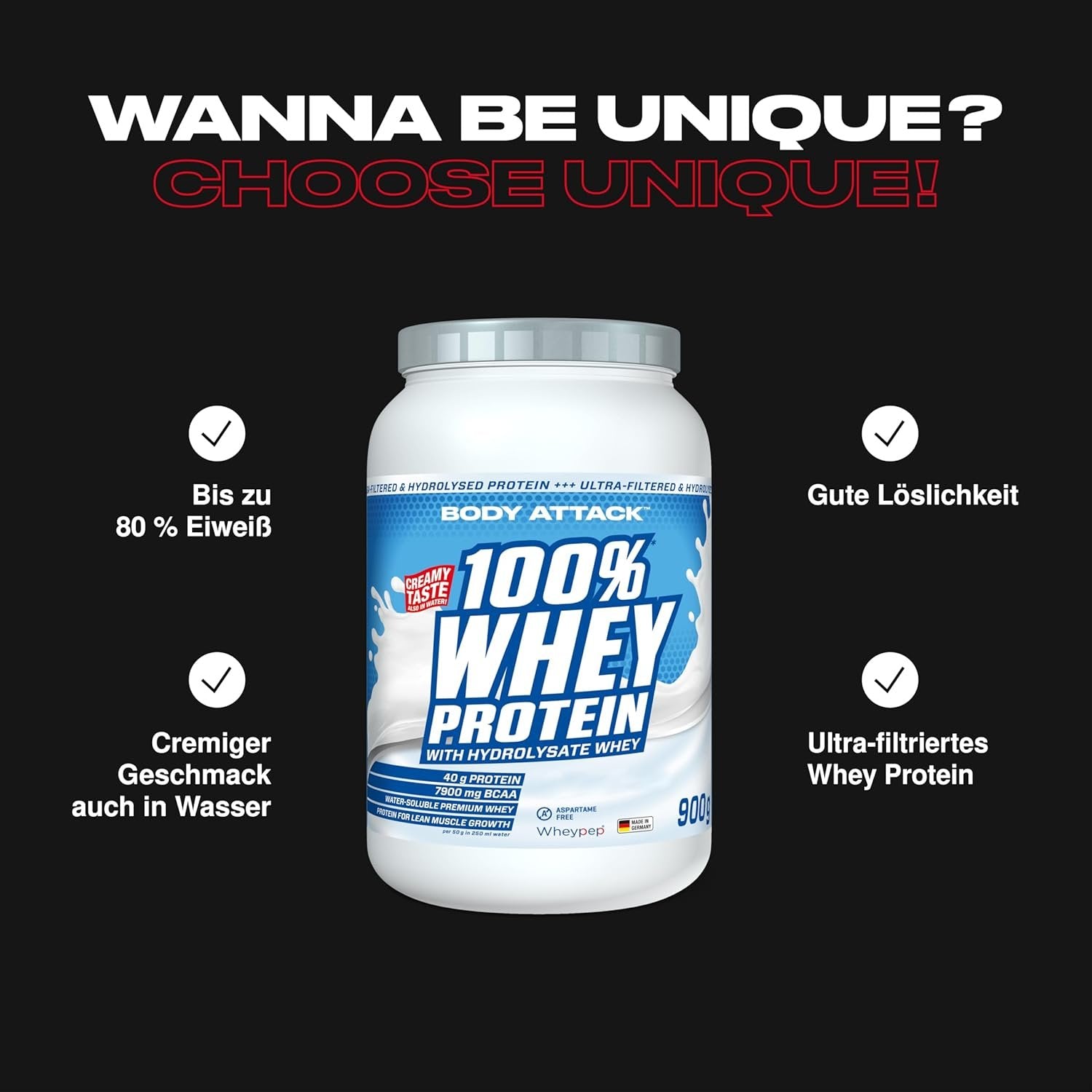 Body Attack 100% vadakuproteiin – 900g – küpsisekreem [konkurendid