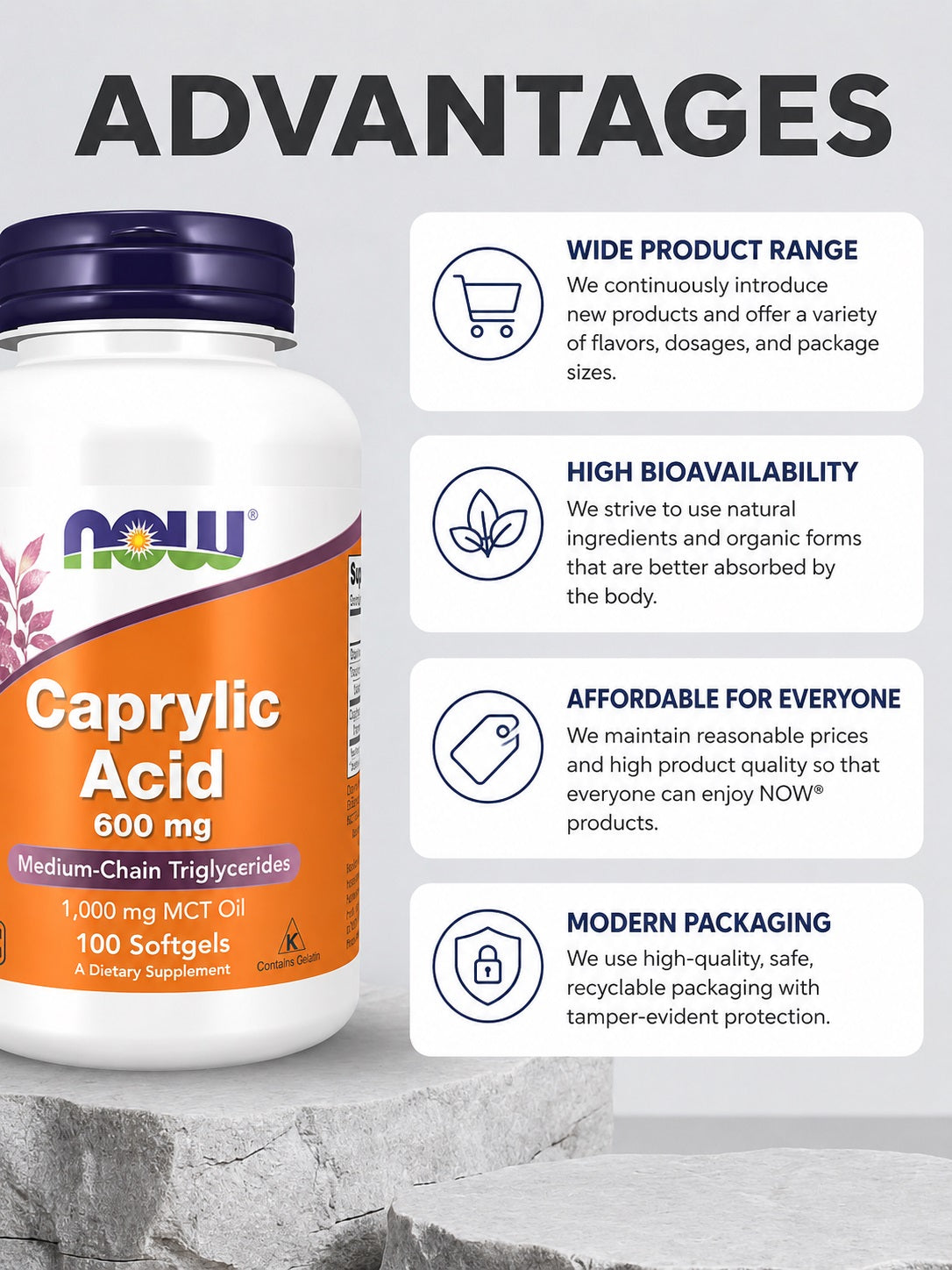 NOW Foods Caprylic Acid 600 mg – 100 Softgels