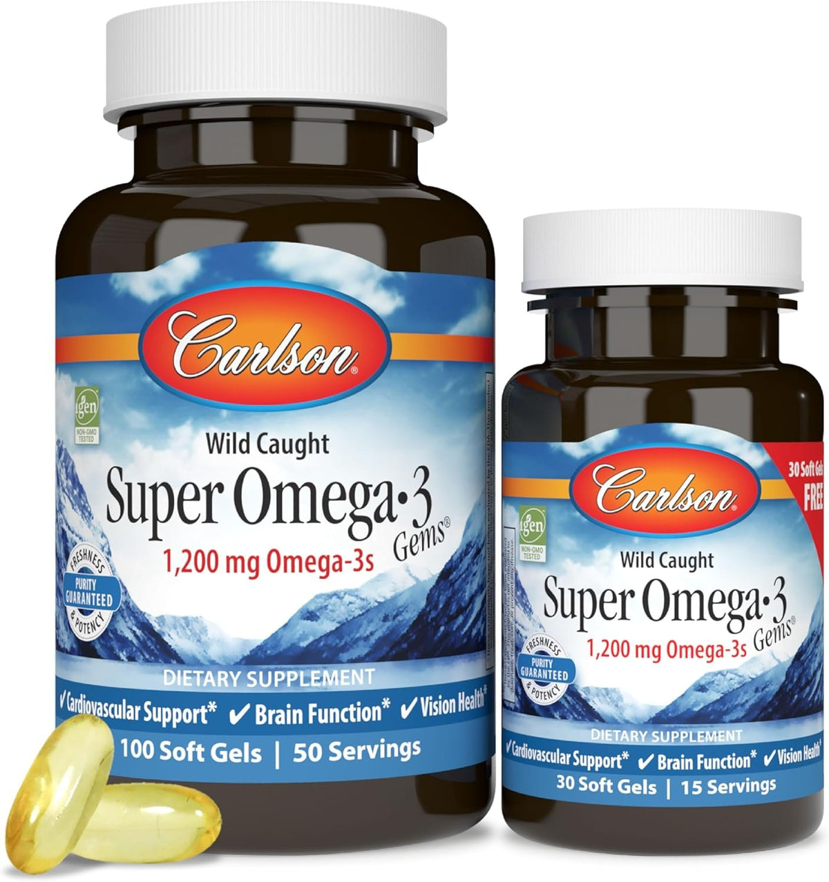 Carlson Labs Norwegian Super Omega-3 Gems, 1200mg - 100 + 30 softgels capsules