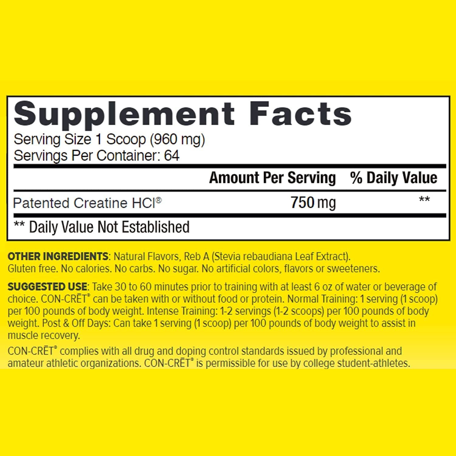 CON-CRĒT® PATENTED CREATINE HCl® 64serv. composition