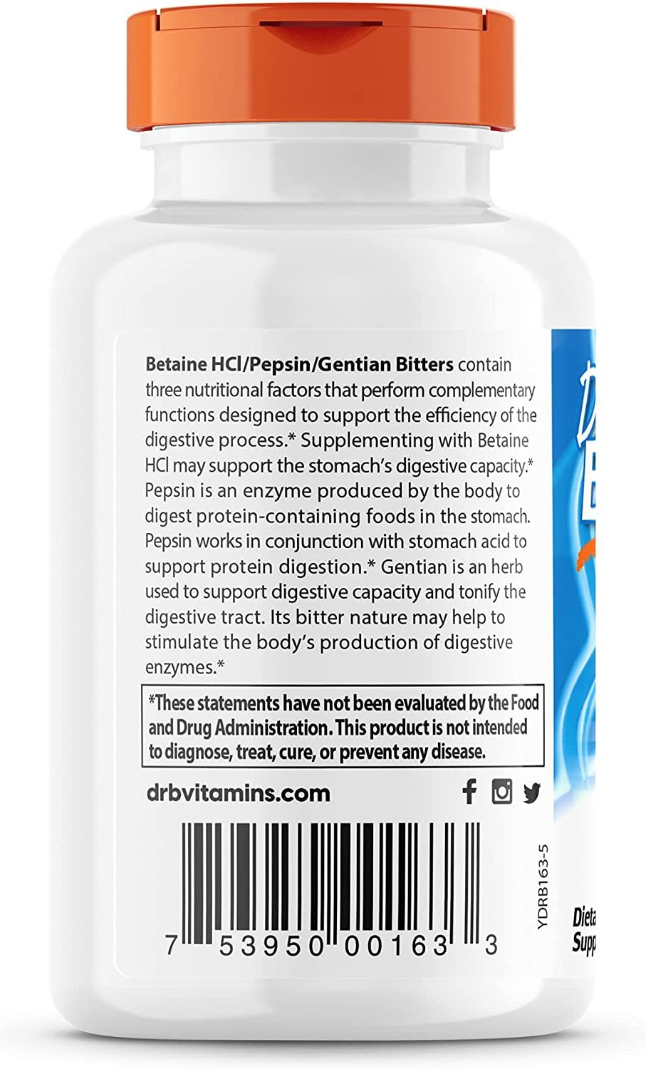 Doctor's Best Betaine HCl Pepsin & Gentian Bitters – 120 kapsli kirjeldus