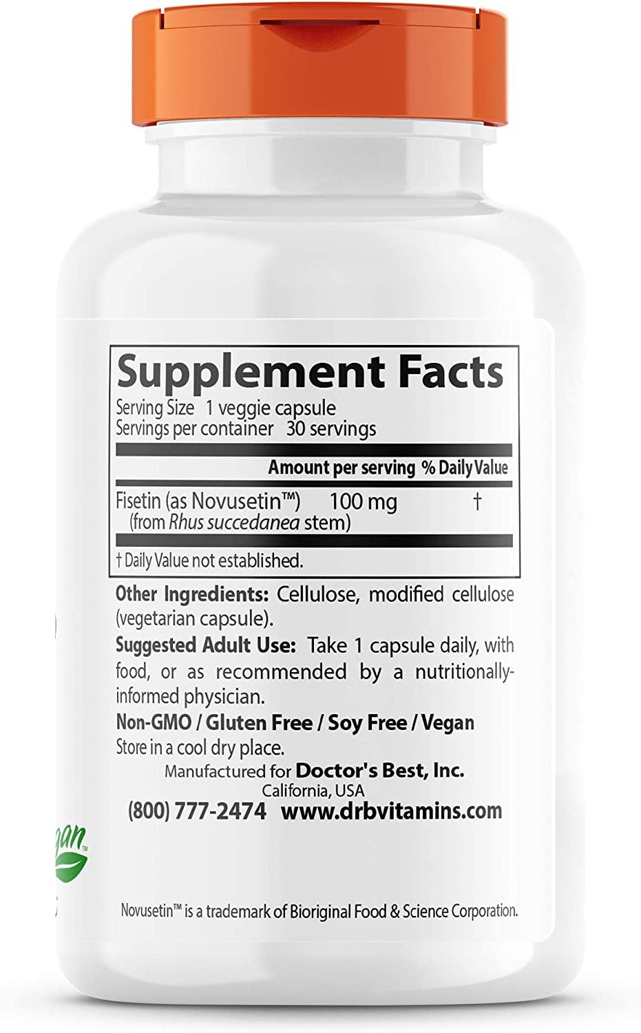 Doctor's Best Fisetin koos Novusetiniga 100mg – 30 vcaps koostis