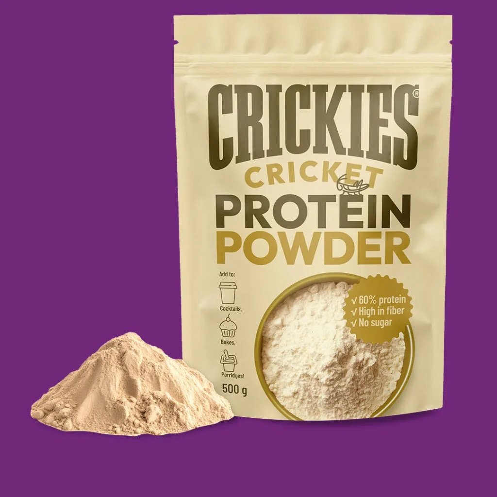 Kuivatatud kriketivalgujahu CRICKIES 500gr, bänner