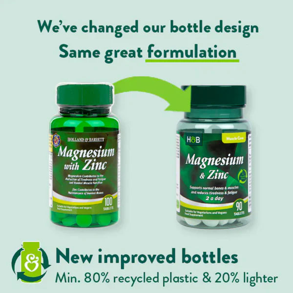 Holland & Barrett Magnesium with Zinc 100 tablets in new packaging