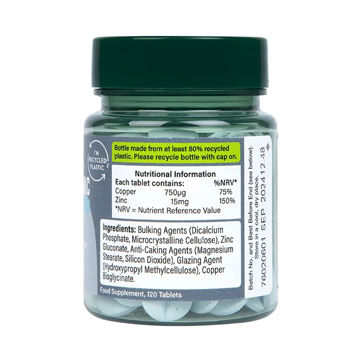 Holland & Barrett Chelated Zinc & Copper, 15mg - 120 tablets composition
