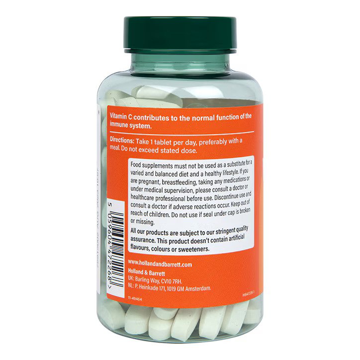 Hollandi ja Barretti ülitugeva C-vitamiini immuunsuse tarbimine, 1000 mg – 120 vegan tabletti