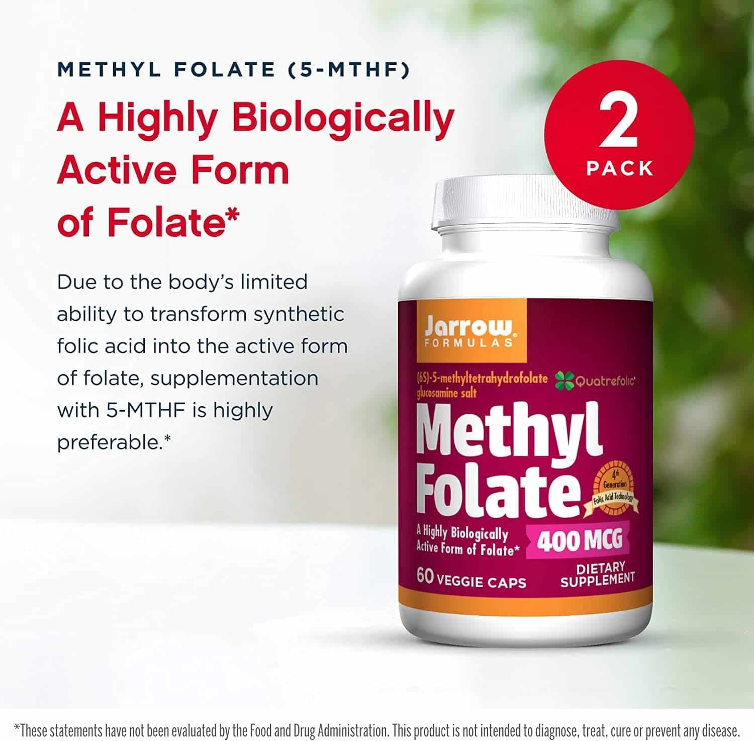 Description of Jarrow Formulas Methyl Folate, 400mcg - 60 vcaps