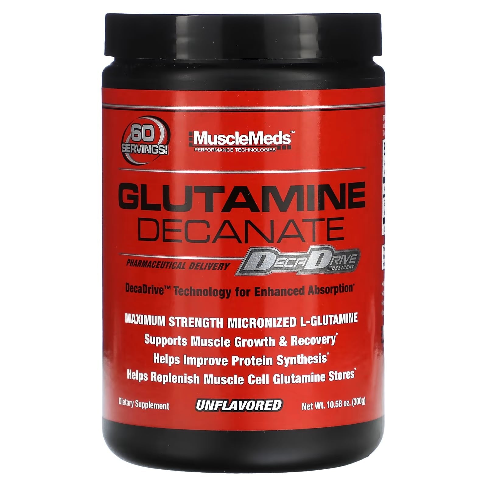 MuscleMeds Glutamine Decanate maitsestamata 300g hind