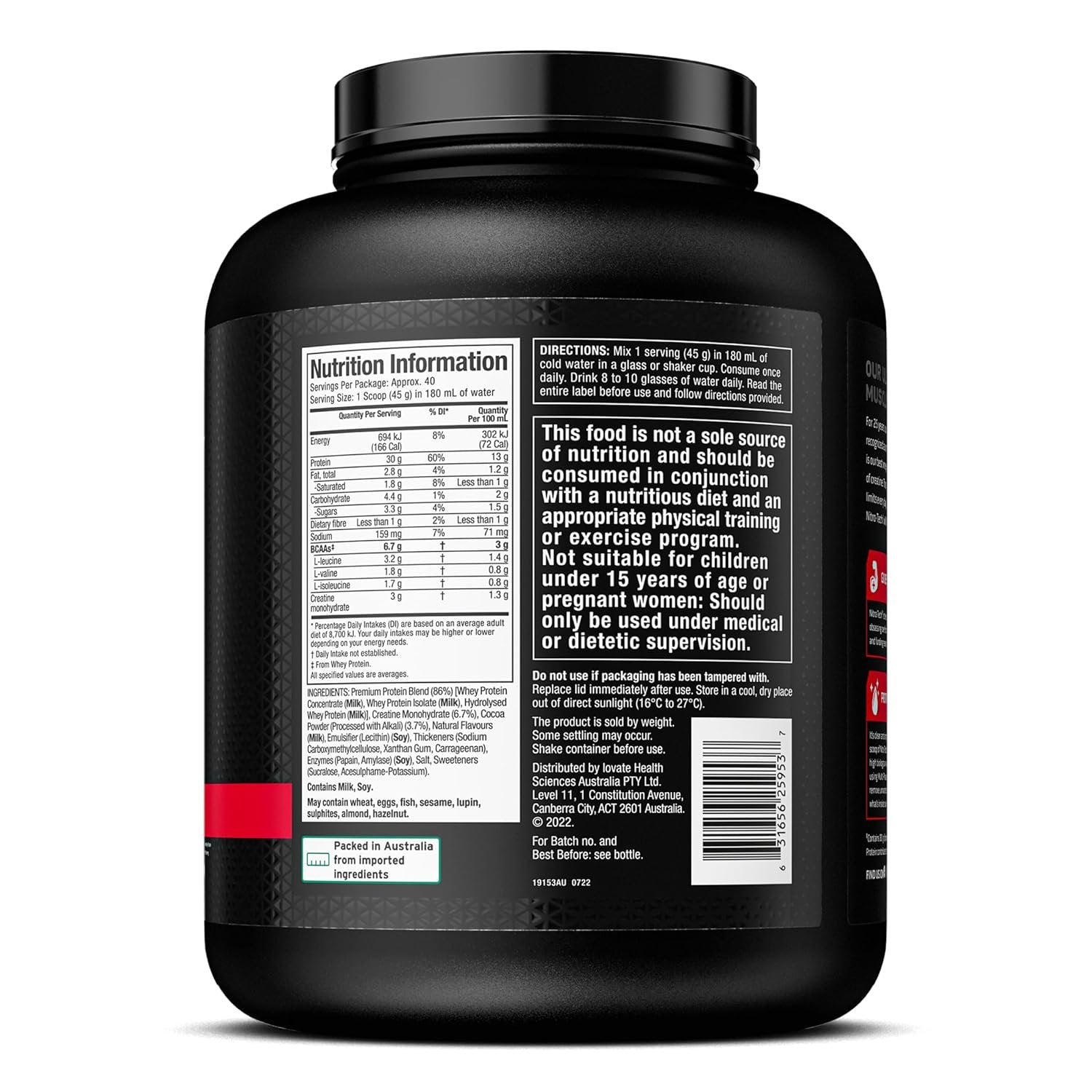 Muscletech Nitro Tech Whey Protein - 1810g composition