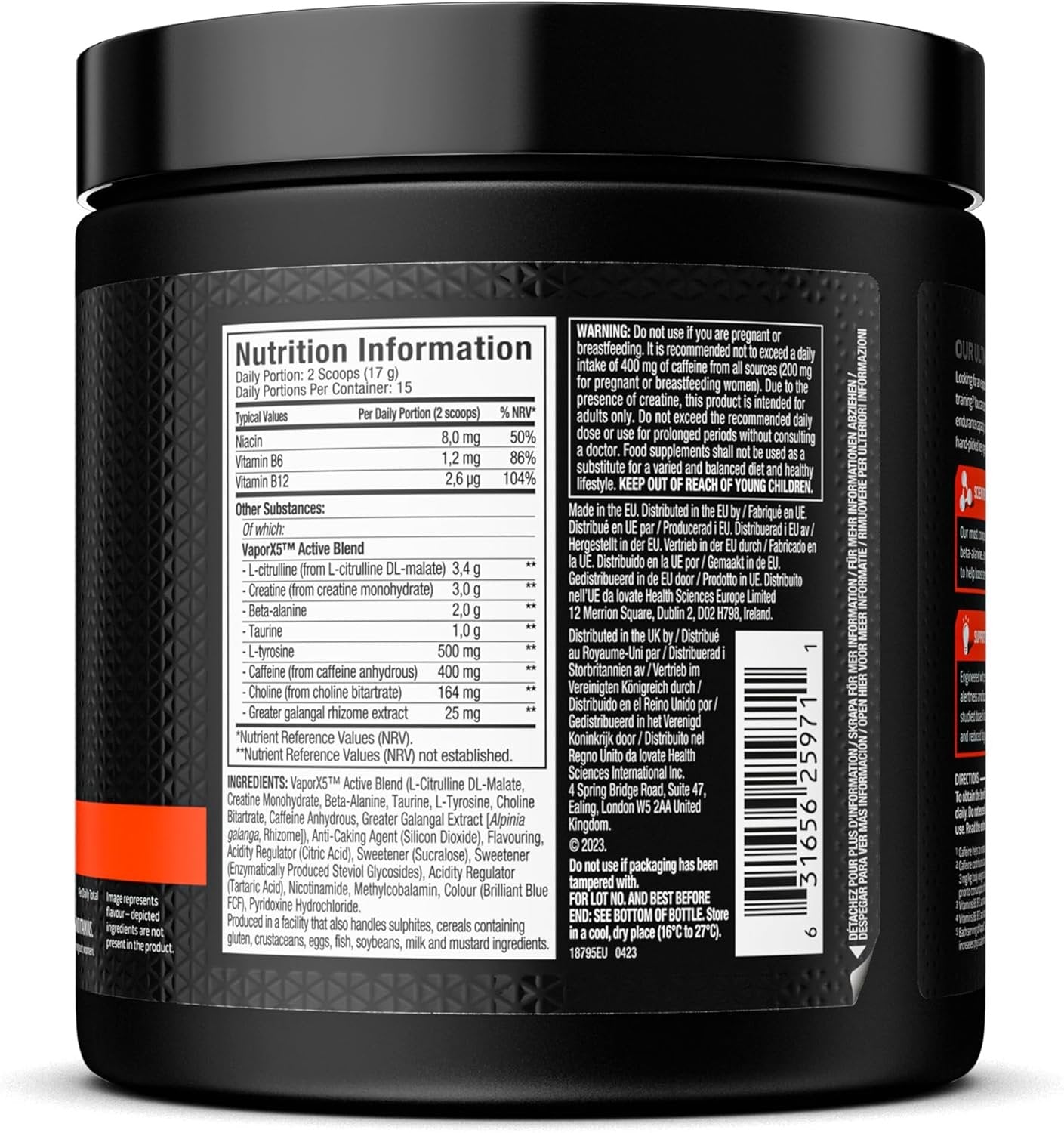 MuscleTech® VaporX5® Pre-Workout - 247 - 252 grams composition