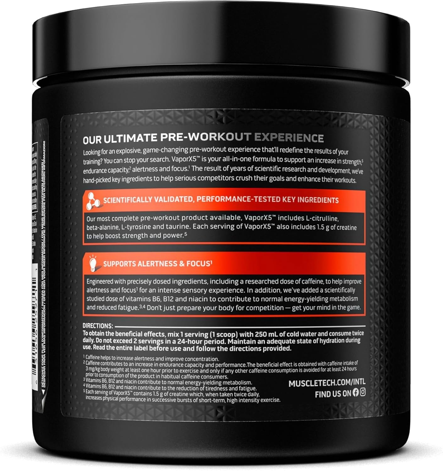 Consumption of MuscleTech® VaporX5® Pre-Workout - 247 - 252 grams