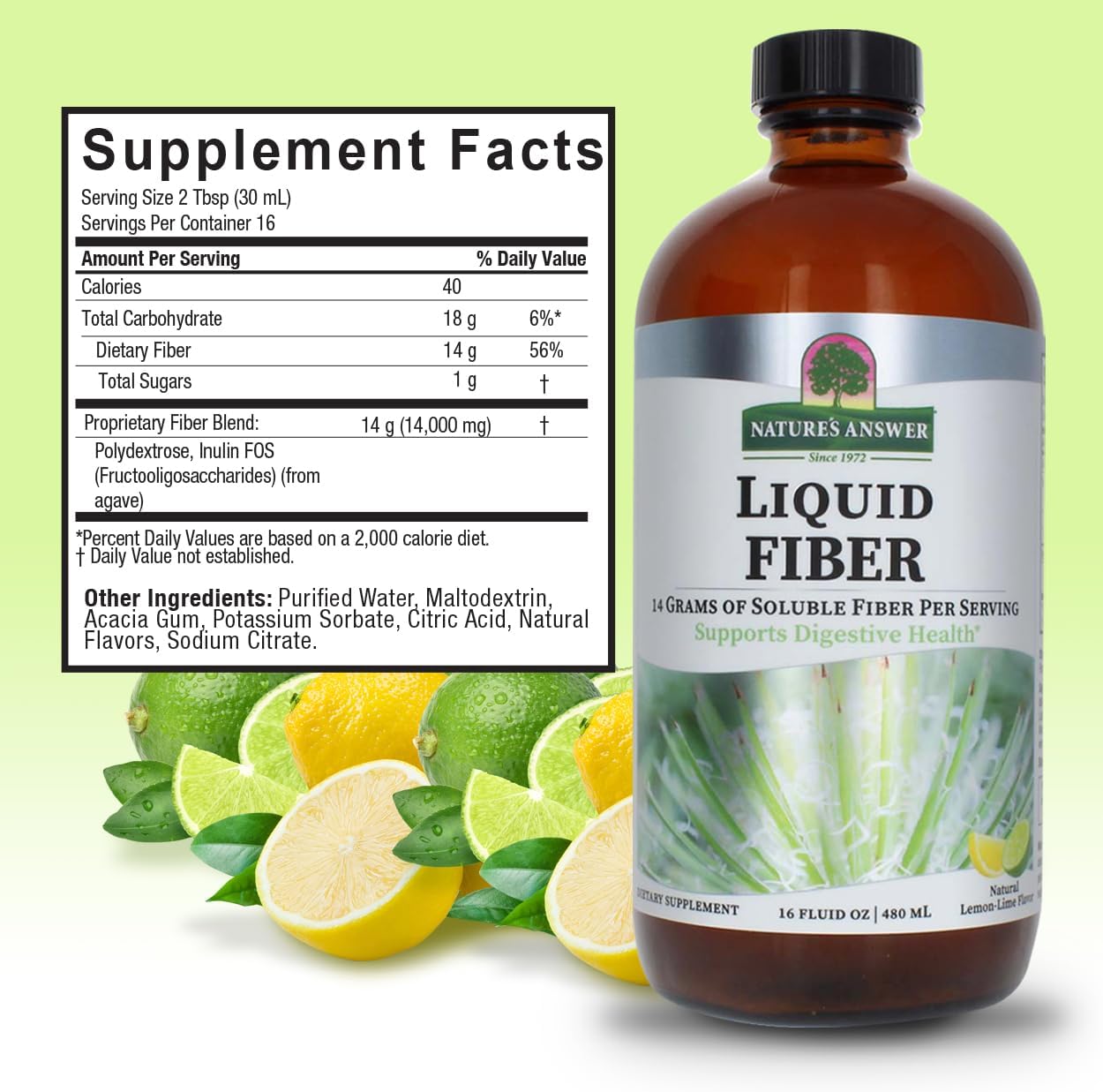 Natures Answer Liquid Fiber 480ml sidruni-laimi koostis