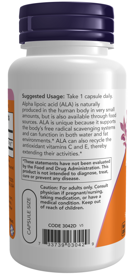 NOW Alpha Lipoic Acid 250mg 60 Veg. Use of capsules