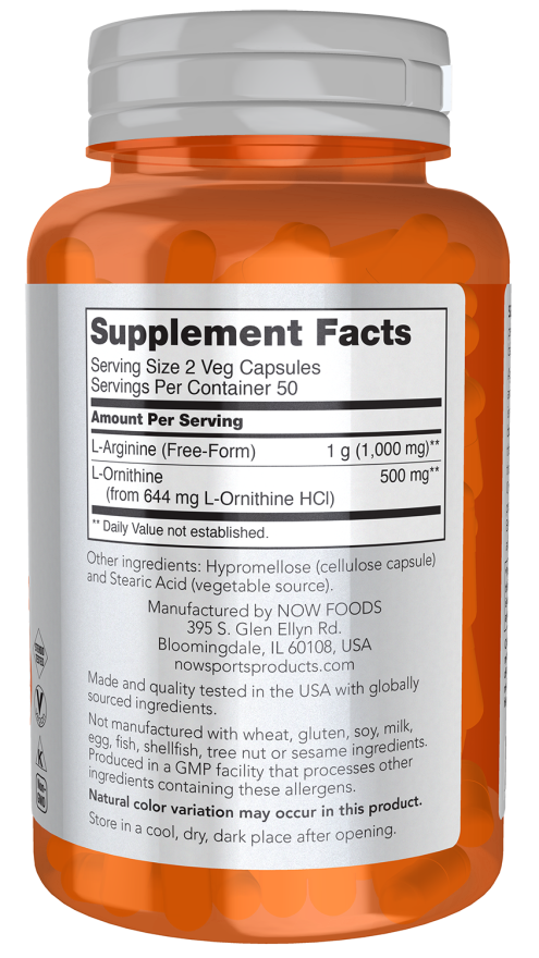 NOW Arginine & Ornithine 100 Veg. Composition of capsules